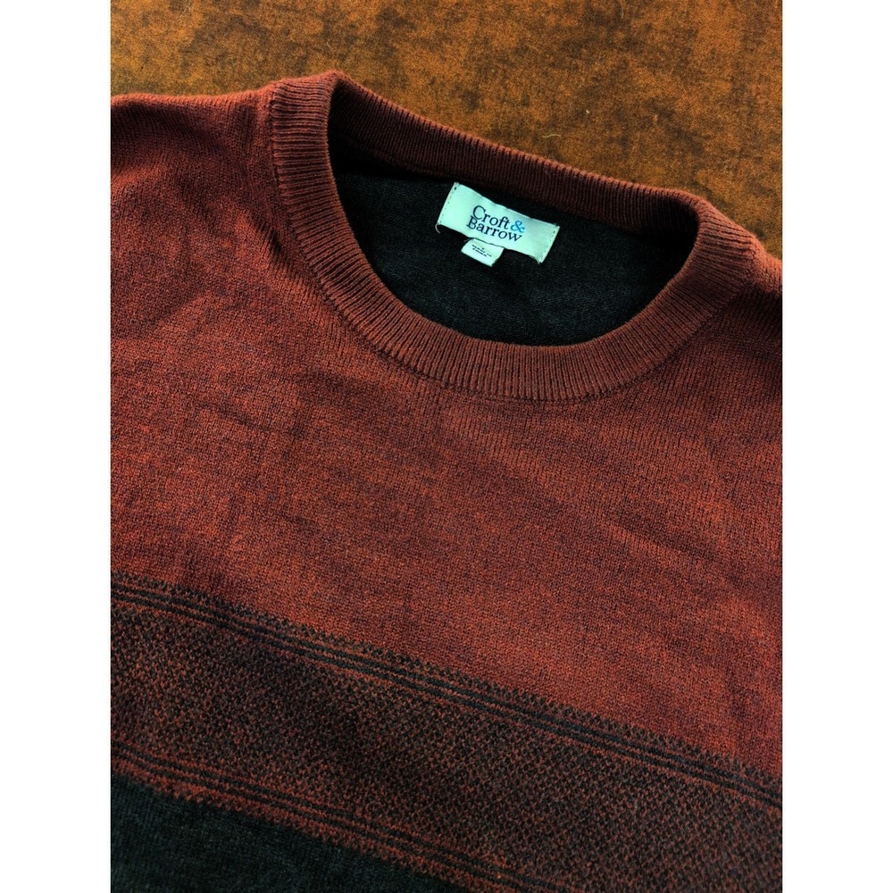 Croft & Barrow Mens Large Burgundy Charcoal Grey Colorblock Crewneck Sweater L